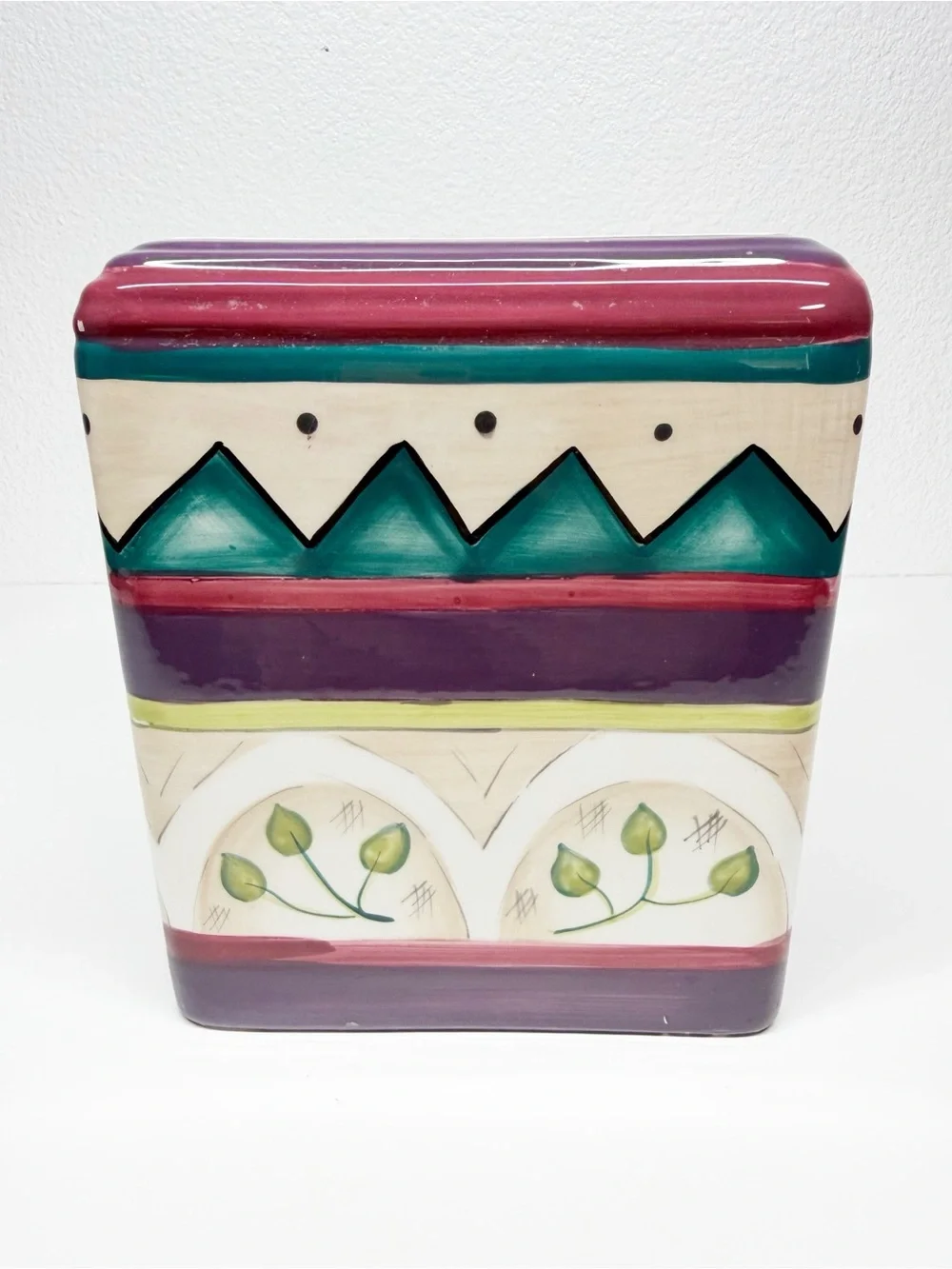 Vintage 90s Wasmutta Floral Geometric Ceramic Tissue Box Cover